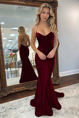 Royal Blue Mermaid Prom Dress Long V Neck Backless