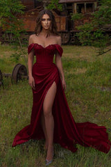  Off-the-Shoulder Beaded Prom Dress Sweetheart Mermaid Split Dress