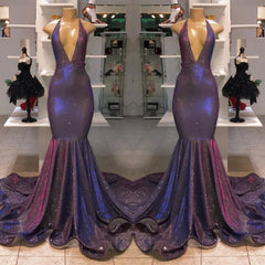 Amazing V-Neck Sleeveless Mermaid Prom Dress Long Shinning Sequins