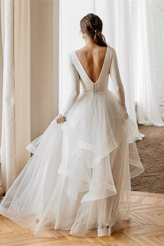 Long Tulle Sleeves Wedding Dress
