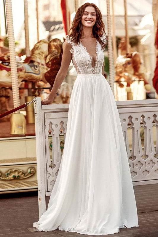 Chiffon Wedding Gown with Long Sleeveless Design