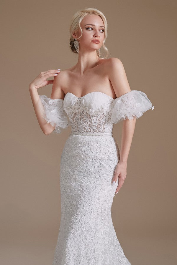 Long Mermaid Sweetheart Wedding Dresses With Detachable Sleeves in Vintage Lace