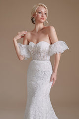 Long Mermaid Sweetheart Wedding Dresses With Detachable Sleeves in Vintage Lace