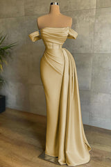 Beautiful White Mermaid Prom Dress Off the Shoulder Pleated