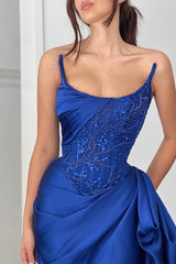 Stunning Royal Blue Mermaid Evening Prom Dress Long Strapless With Sequins