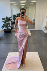 Charming Strapless Sleeveless Mermaid Prom Dress Long Split Pleated