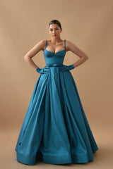 Gorgeous Ink Blue Spaghetti-Straps Sleeveless A-Line Prom Dress On Sale