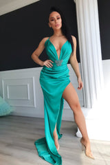 Halter V-Neck Long Prom Dress With Slit