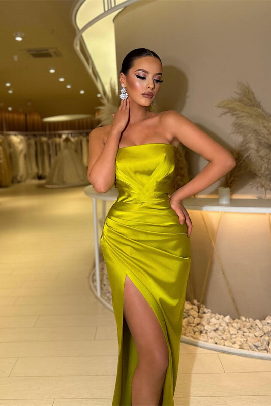 Modern Strapless Sleeveless Mermaid Prom Dress With Split Long