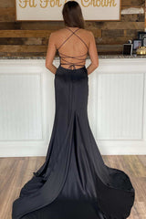 Stunning Black Sleeveless Prom Dresses Mermaid Slit Long On Sale