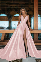 Emerald Green V-Neck Prom Dress Long with Split