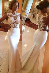 Chic White Sleeveless Mermaid Prom Dress With Appliques
