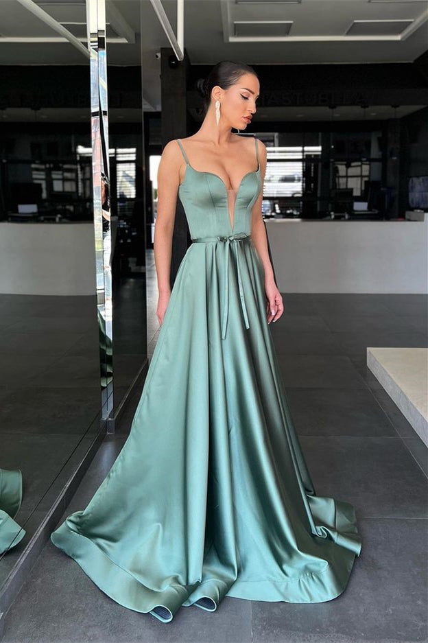 Elegant Spaghetti-Straps V-Neck Sleeveless Prom Dress Long