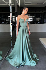 Elegant Spaghetti-Straps V-Neck Sleeveless Prom Dress Long