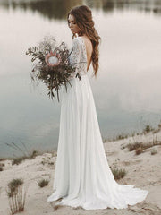 Boho Lace Wedding Dress with Long Sleeves