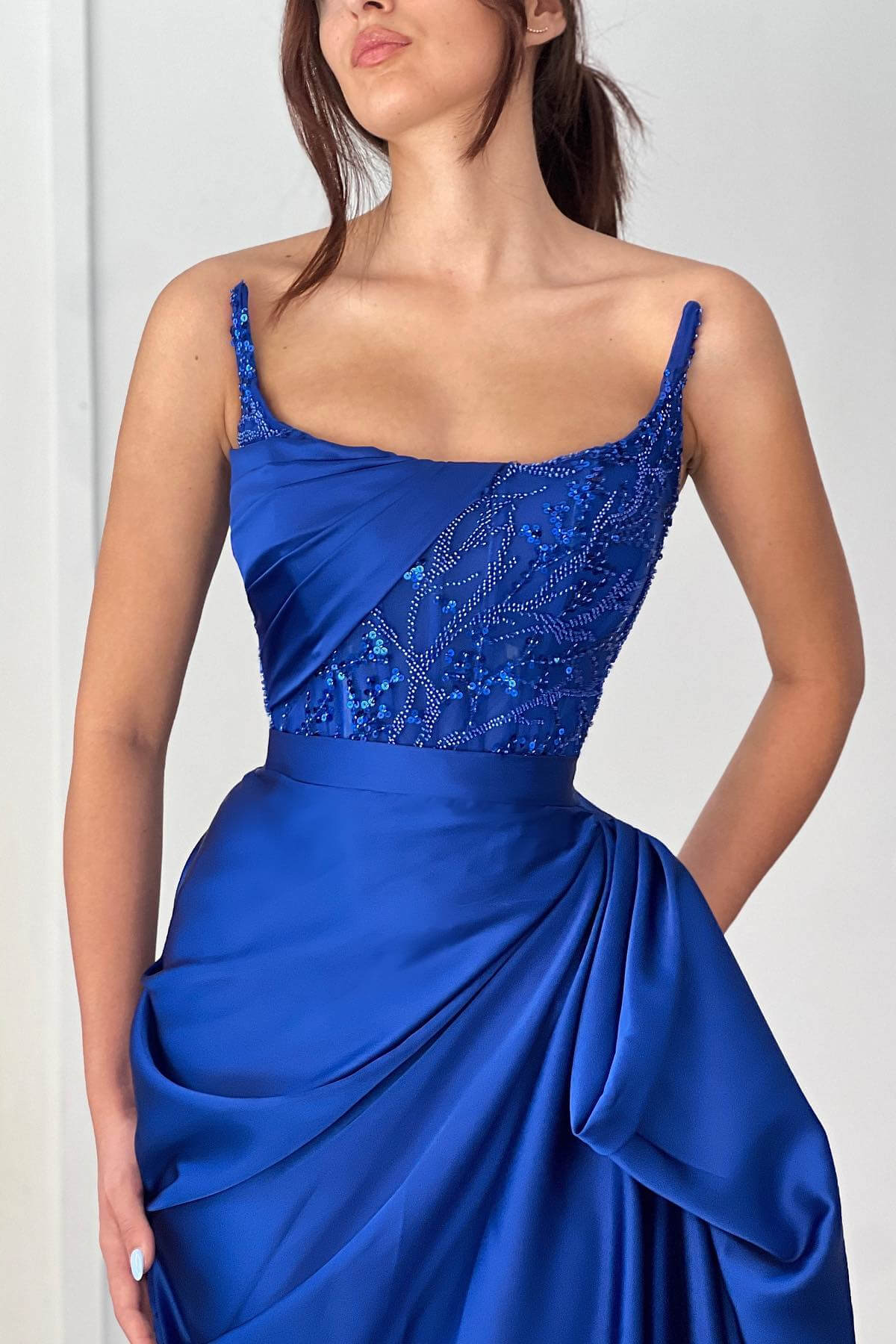 Stunning Royal Blue Mermaid Evening Prom Dress Long Strapless With Sequins