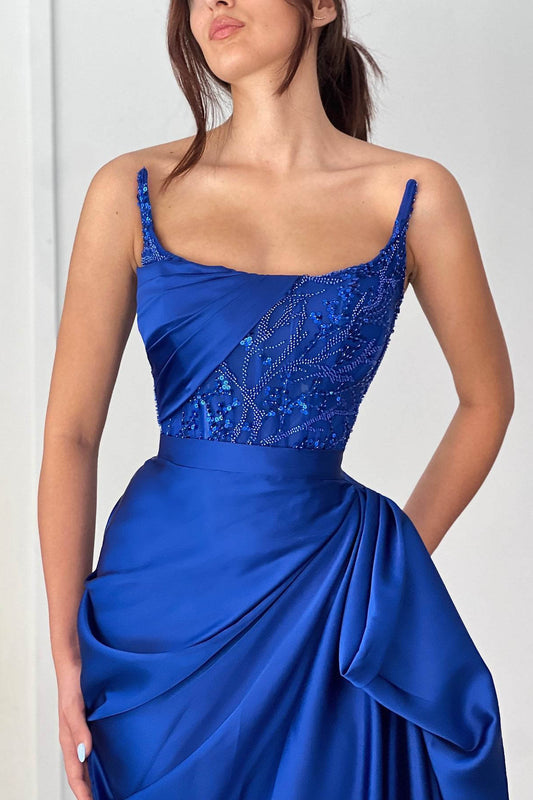 Stunning Royal Blue Mermaid Evening Prom Dress Long Strapless With Sequins