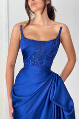 Stunning Royal Blue Mermaid Evening Prom Dress Long Strapless With Sequins