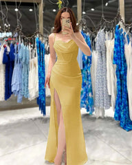 Black Spaghetti Strap Sleeveless Prom Dress Sweatheart Neck With High Slit