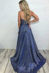 Amazing Spaghett-Straps V-Neck Slit Prom Dress Long