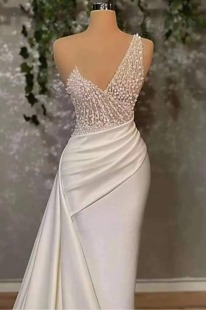 Ivory Elegant One-Shoulder Applique Prom Dress Mermaid with Ruffles