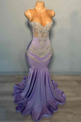 Modern Lilac Sleeveless Mermaid Prom Dress Scoop Long With Beadings