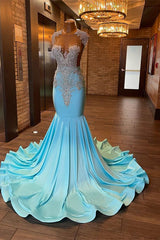 Classic Cap Sleeves Blue Prom Dress Mermaid With Crystals Online