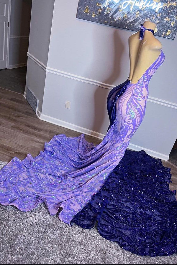 Classic Halter Sequins Prom Dress Mermaid Sleeveless Mix Colors