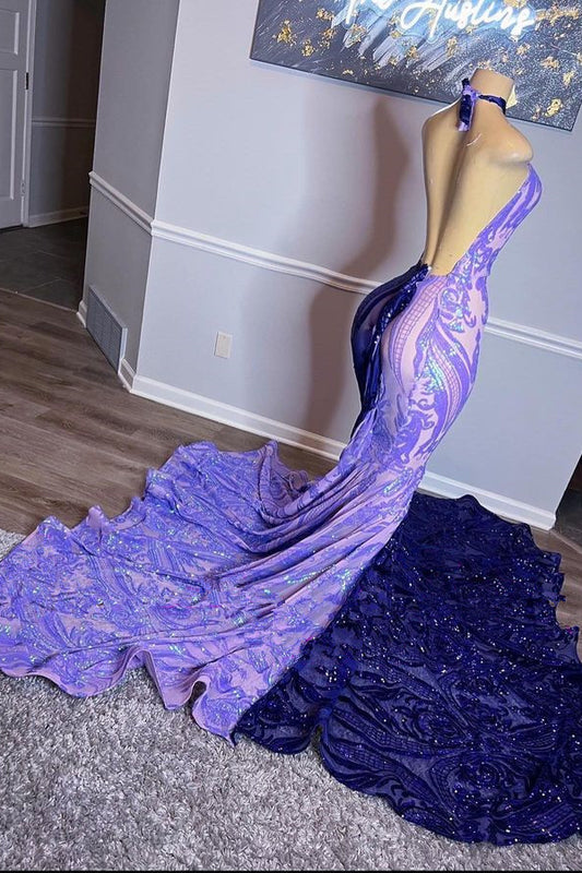 Classic Halter Sequins Prom Dress Mermaid Sleeveless Mix Colors
