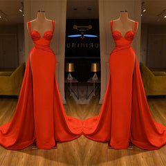 Gorgeous Red Straps Long Prom Dress Mermaid With Slit