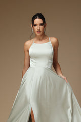 Prom Dress Spaghetti Strap Long Light Green Sleeveless Slit