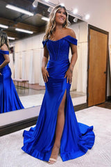 Elegant Off-the-Shoulder Mermaid Prom Dress Appliques With Slit