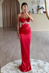 Popular Red Sweetheart Sleeveless Mermaid Prom Dresses With Beads On Sale
