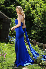 Chic One Shoulder Prom Dress Mermaid Long With Ruffle V-Neck