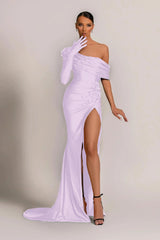 Emerald Green Evening Dress One Shoulder With Pearl Split