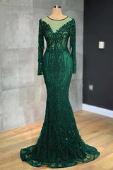 Classic Black Mermaid Prom Dress Long Sleeves Tulle With Sequins