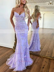 Baby Blue Mermaid Tulle Prom Dress V Neck Backless With Lace Printing