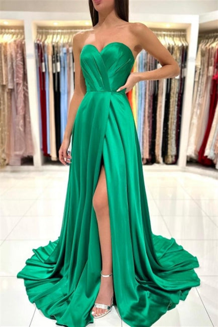 Modern Emerald Sweetheart Long Prom Dresses Sleeveless With Slit
