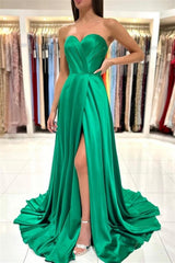 Modern Emerald Sweetheart Long Prom Dresses Sleeveless With Slit