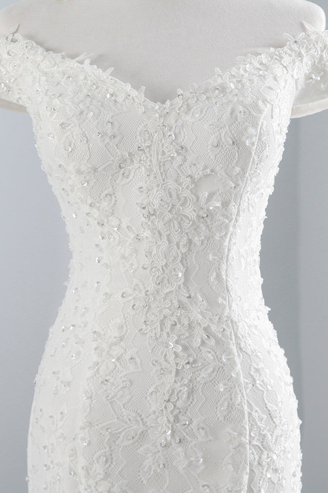Elegant Floor-length Off-The-Shoulder Mermaid Bridal Gown With Lace
