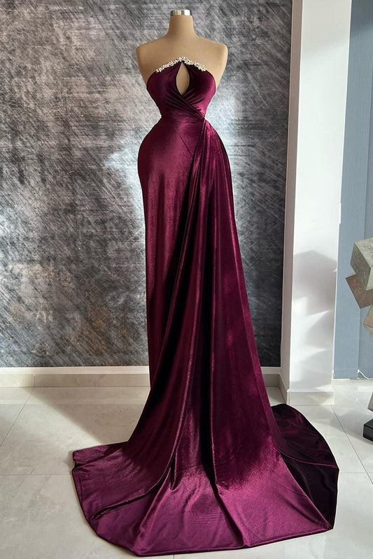 New Arrival Keyhole Long Velvet Prom Dress Detachable Sleeves With Beads