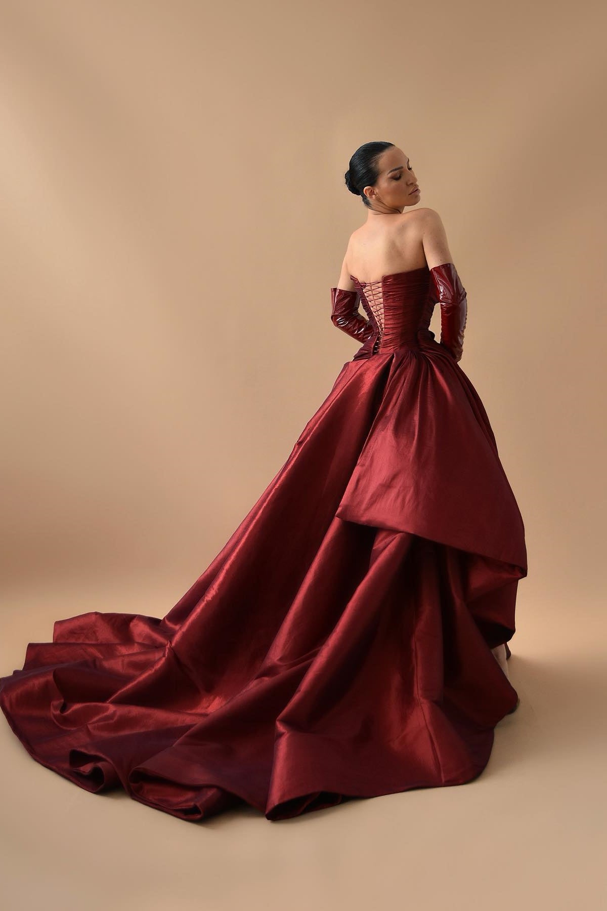 Fabulous Strapless Burgundy Prom Dress Pleats High Split Long