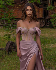 Amazing Off-the-Shoulder Beadings Sweetheart Mermaid Prom Dress Split
