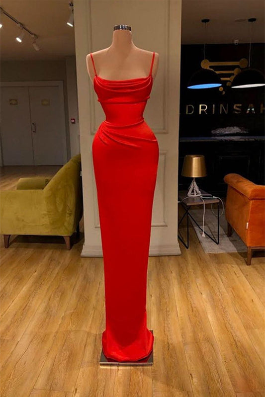 Red Spaghetti-Straps Prom Dress Long Mermaid Simple Dress