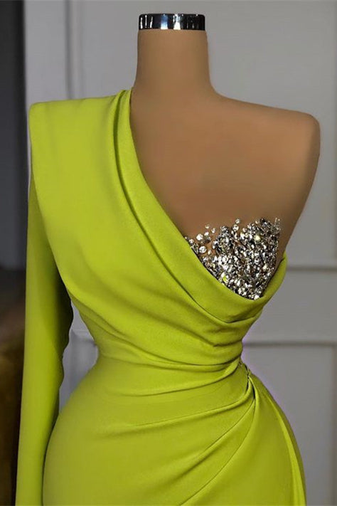 Elegant Long Sleeves Mermaid Prom Dress One Shoulder With Beads