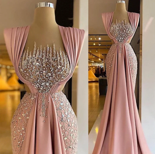 Beautiful Dusty Pink Mermaid Prom Dresses Long With Sequins Beads