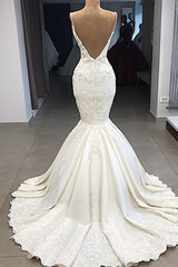 Wedding Dress with Detachable Skirt, Spaghetti Straps, and Mermaid Applique Ruffles