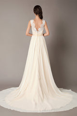 Champagne Chiffon Wedding Gown with Lace
