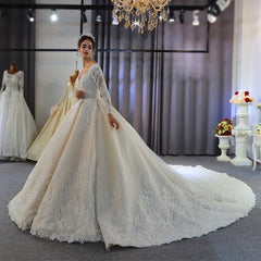 Sweetheart Backless Modest A-Line Wedding Gown with Long Sleeves and Lace Appliques Sequins