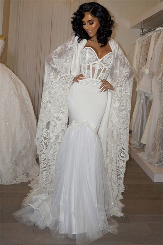 Modern Mermaid Wedding Dress with Lace Cape for the Sweetheart